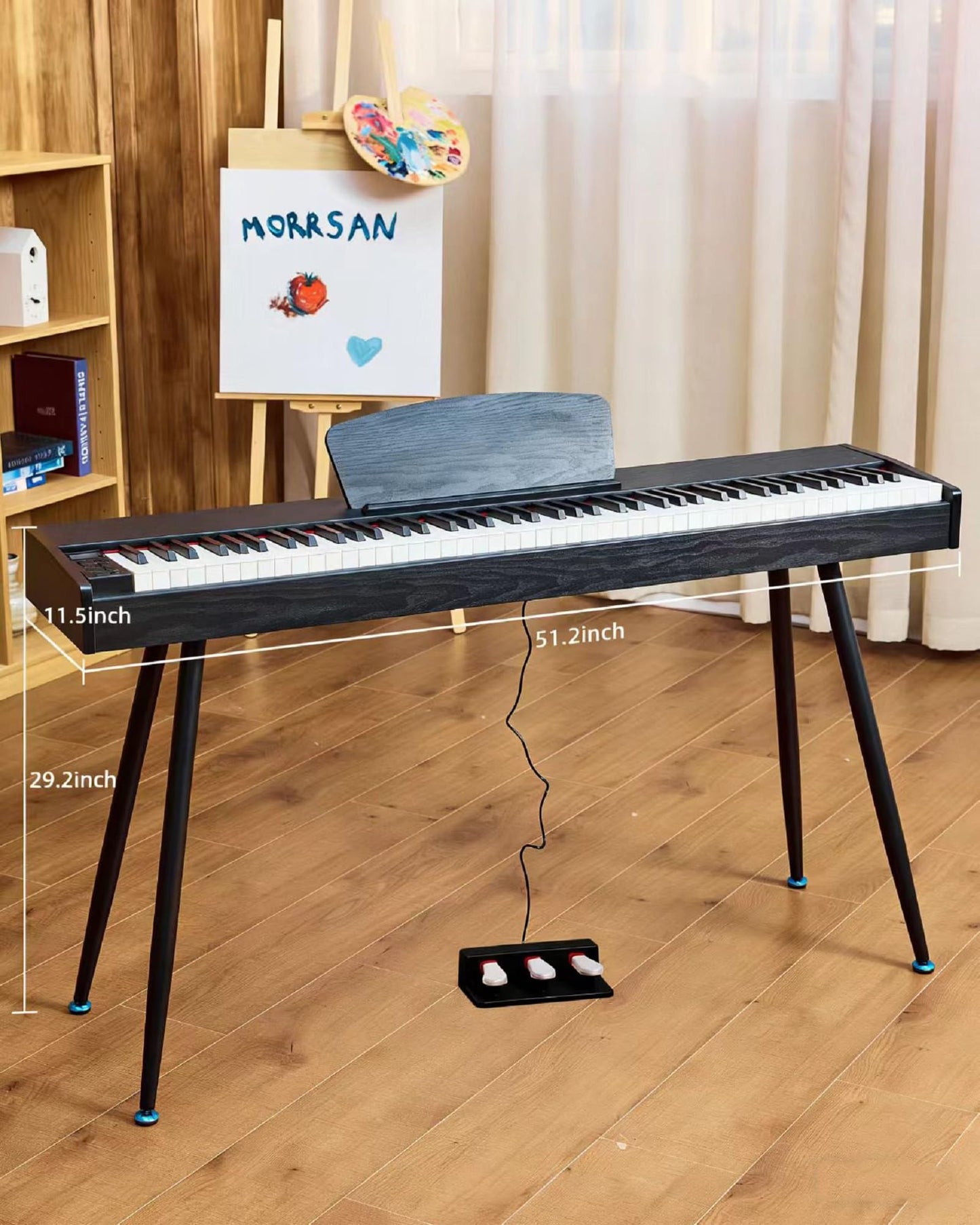 Doguva Digital Piano 88 Key Weighted Keyboard Progressive Hammer-Action Electric Piano For Beginners (Black) with Three-pedal Piano Cover Headphones Music Stickers