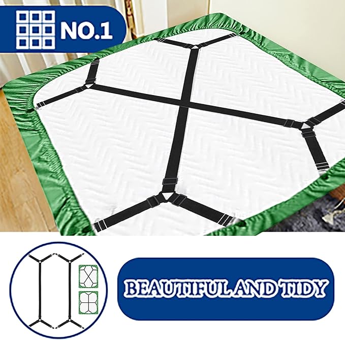 Bed Sheet Holder Corner Straps-Adjustable Crisscross Sheet Clips,Elastic Band Fitted Bedsheet Fasteners Suspenders Grippers,2Pcs Black