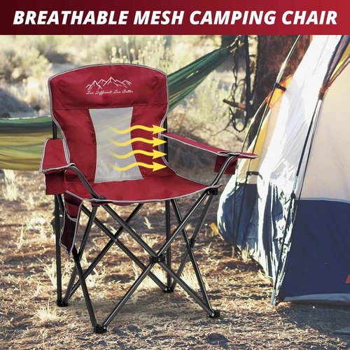 SAILARY 2PCS Mesh Folding Camping Chairs, Oversized Portable Outdoor Chairs, Weight Capacity 325 lbs with Cup Holder, Storage Pocket, Carry Bag Red
