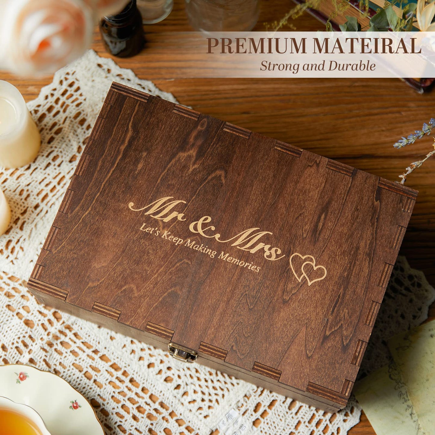 AW BRIDAL Wedding Keepsake Box with Lid Mr Mrs Wood Memory Storage Box Bridal Shower Gifts Wedding Anniversary Engagement Gifts for Couples