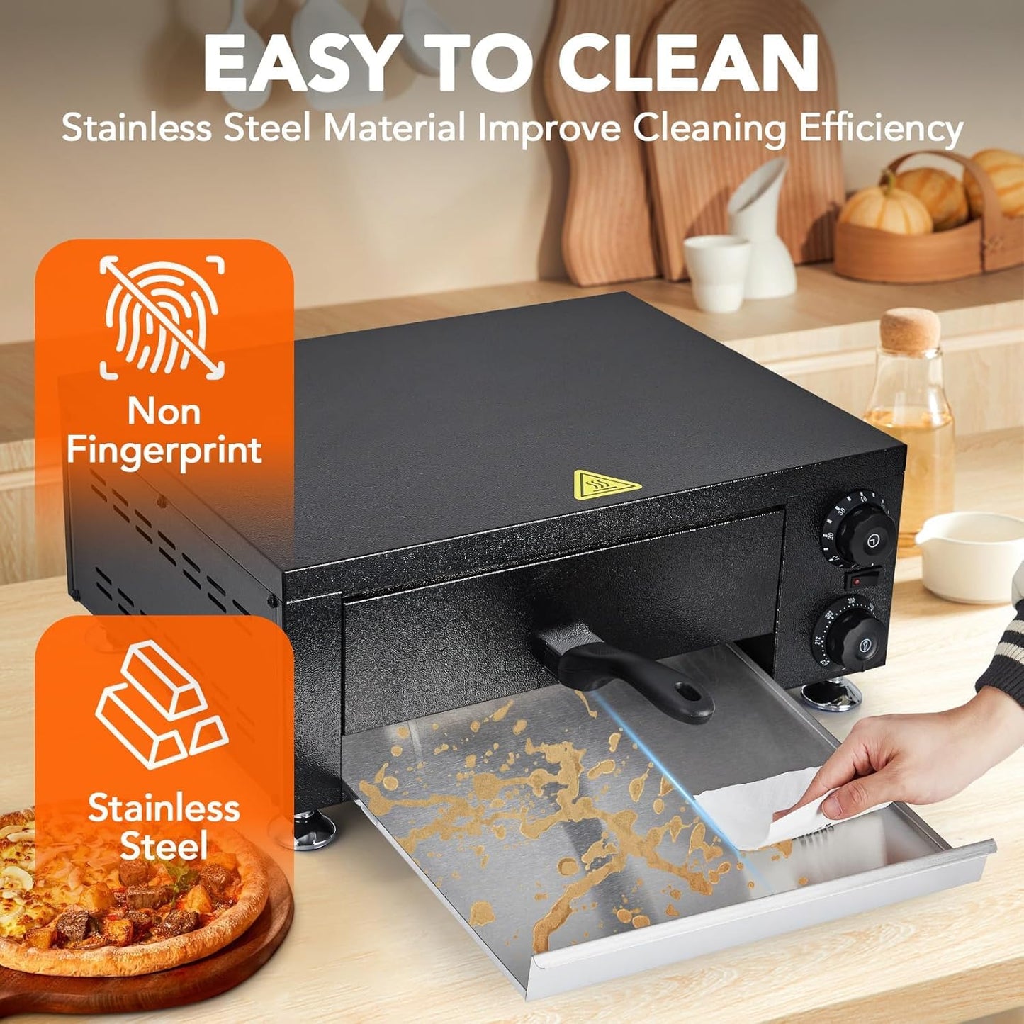 Professional 12" Countertop Pizza Oven | 1100W Electric Baking Machine with 60-Min Timer | Stainless Steel Construction for Food Service & Catering