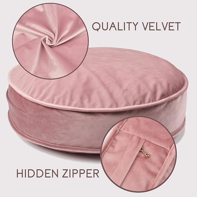 YIUOR Velvet Floor Pillows Round Chair Cushion Couch Throw Pillow Soft Pouf Seat Mattress Bean Bag for Reading Nook Play Room (19.7 in, Dusty Rose)