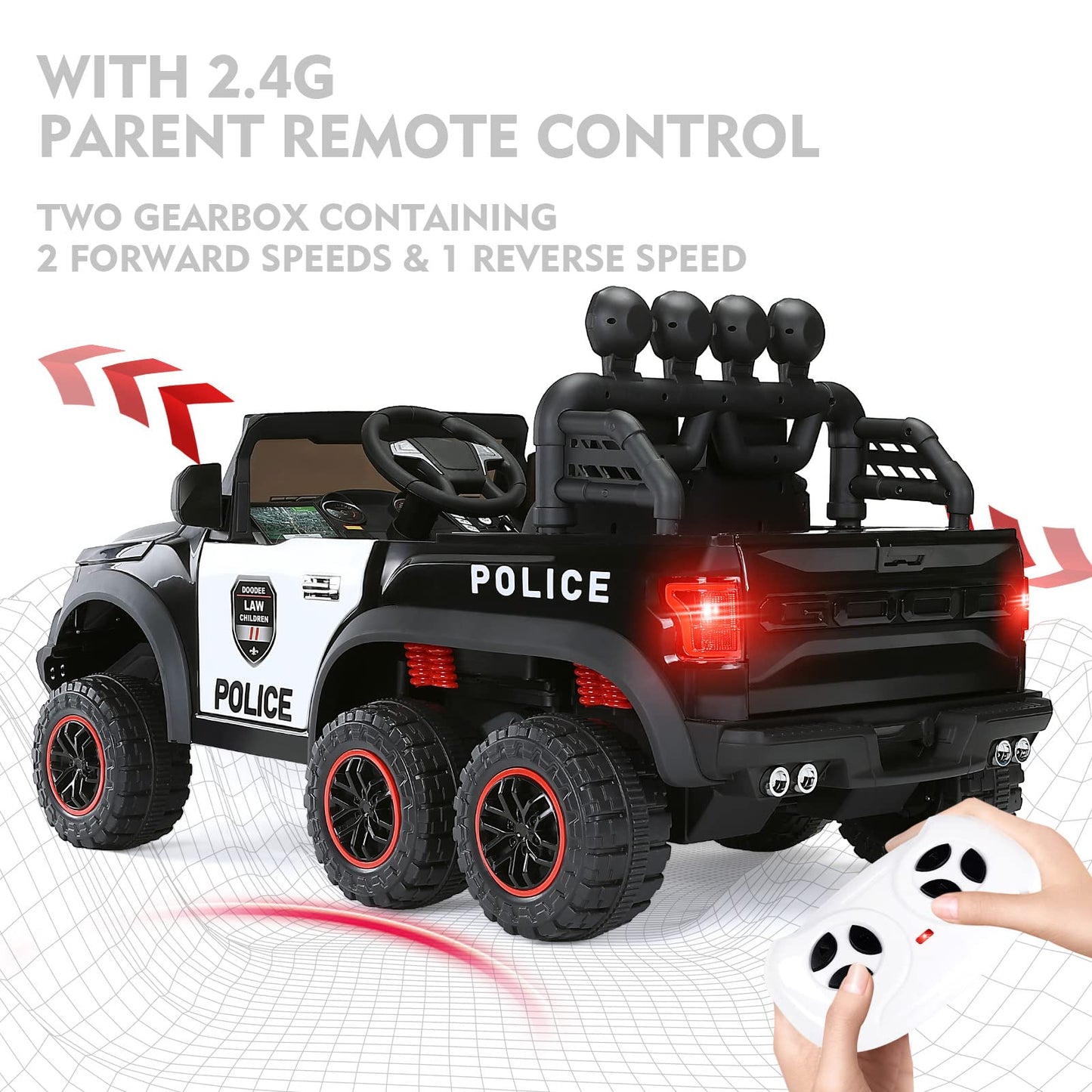 JOYLDIAS 12V7AH Kids Police Ride On Car with 2.4G Remote Control, 6-Wheel Spring Suspension, LED Lights & Siren, Kids Electric Car w/Storage, 3 Speeds, 77lbs Capacity, Gift for Ages 3-8
