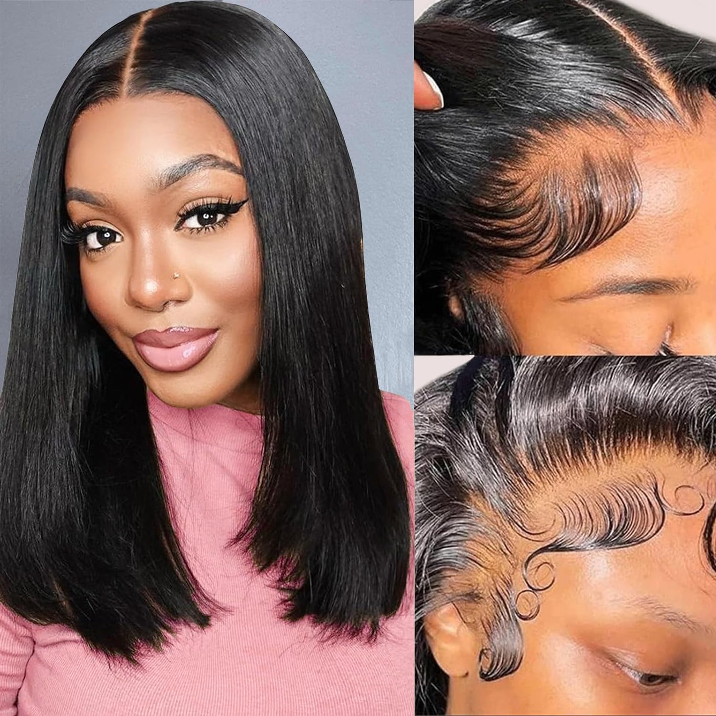 FATIAO 14 Inch Bob Wig Human Hair 13x6 Hd Transparent Lace Front Wigs Human Hair Pre Plucked Glueless Bob Wig 180% Density Short
