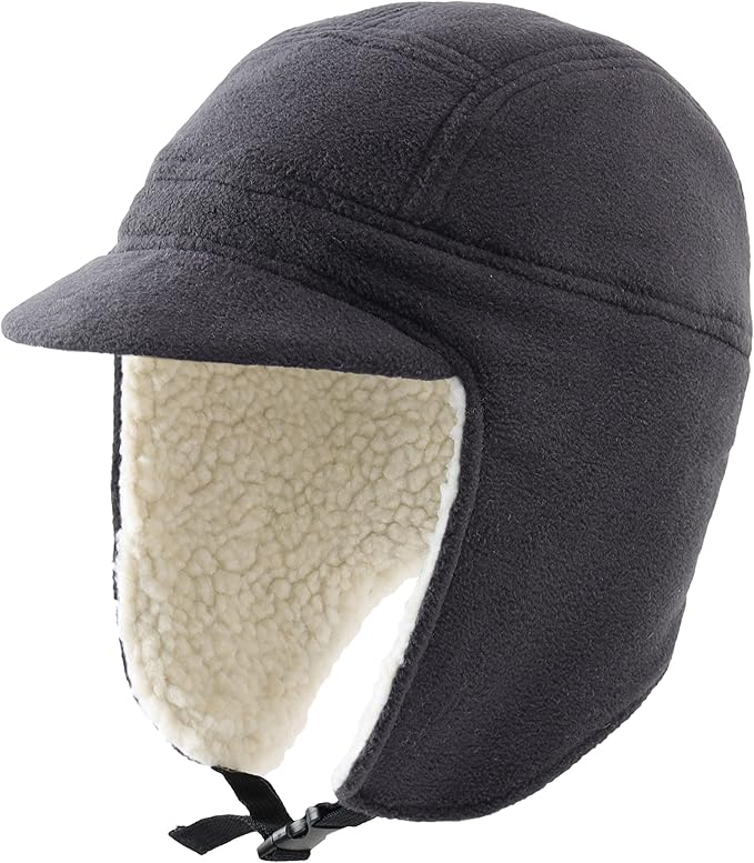 Connectyle Men's Sherpa Lined Warm Winter Hats with Visor Windproof Earflap Hat Outdoor Thermal Skull Cap Trapper Hat