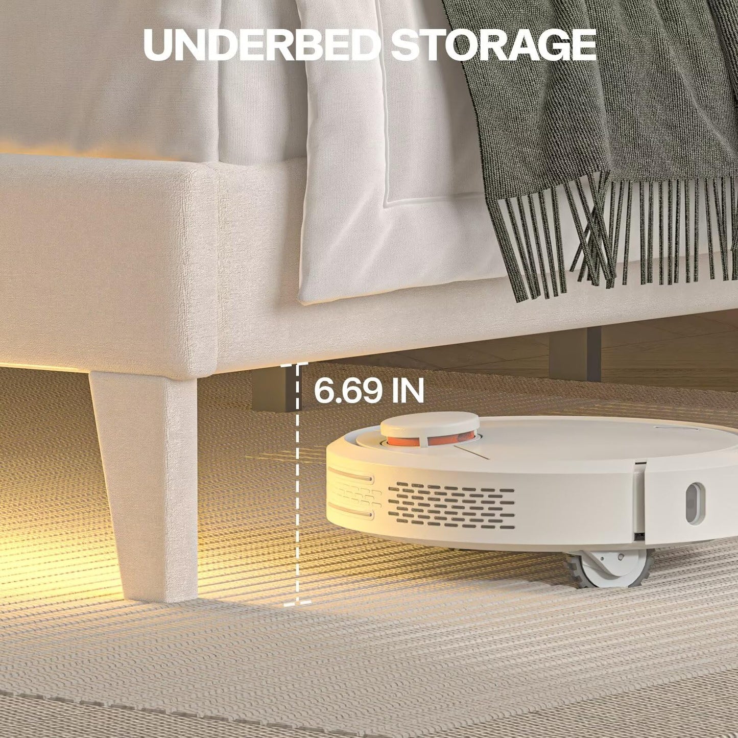 Lihimte Full Size Bed Frame with Led Lights, Upholstered Velvet Platform Bed Frames with Button Tufted Wingback Headboard and Footboard, Wooden Slats Support, No Box Spring Needed, Beige