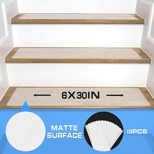 LadyRosian Outdoor Stair Treads Non Slip 10-Pack Clear 6" x 30" - Weather Resistant Adhesive Heavy Grip Tape - Waterproof Anti Skid Strips