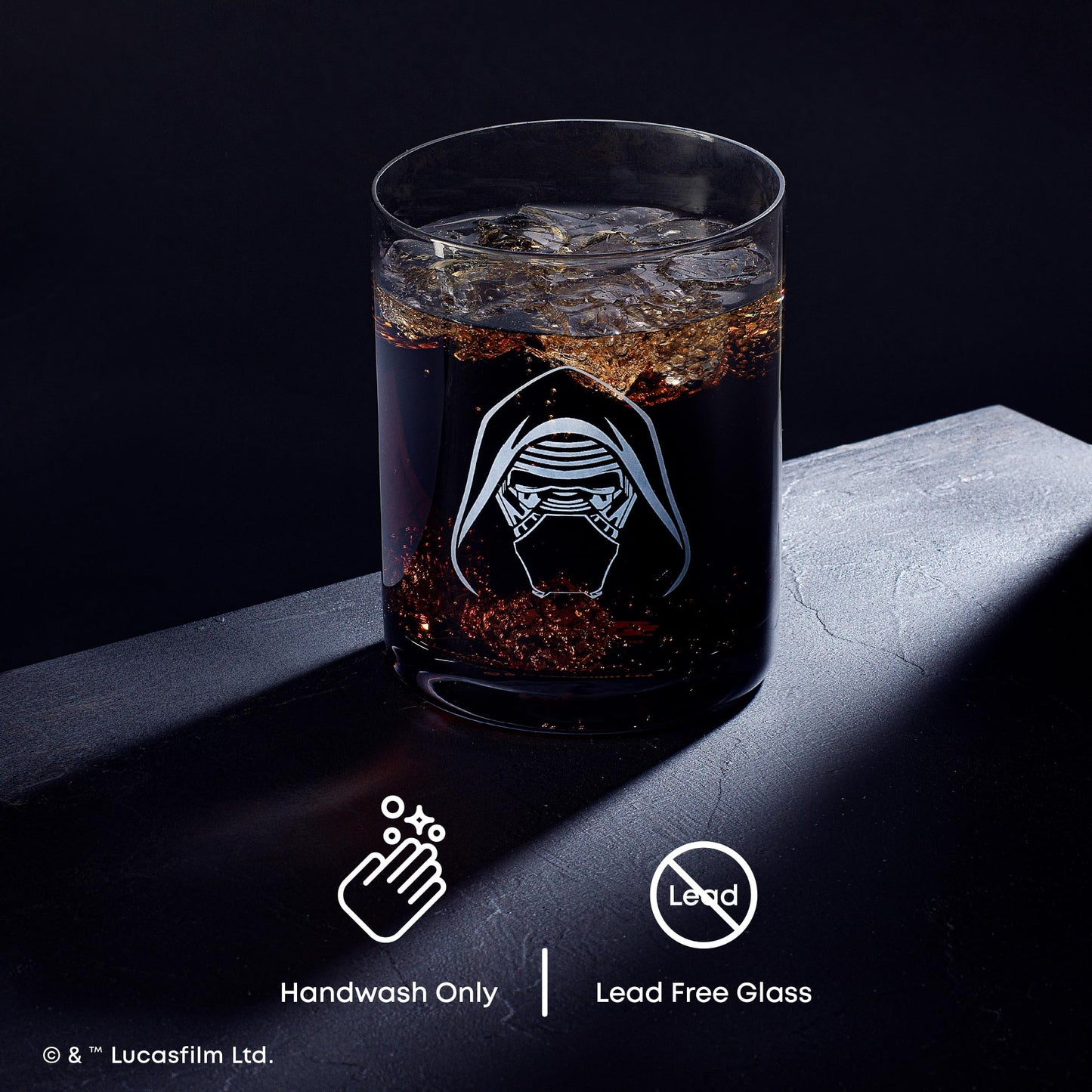 JoyJolt Star Wars Dark Side Drinking Glasses Set of 4, 14oz Short Glass Cups, Lowball Glass Tumbler Set ft Darth Vader Darth Maul Kylo Ren and General Grievous, Star Wars Stuff