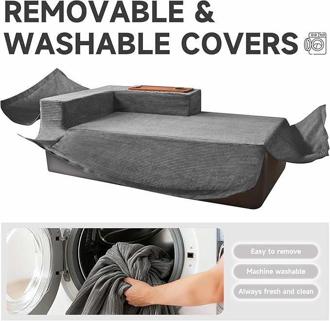 Modular Sectional Sofa Cloud Couch with Multi-Functional Armrests, Boneless Plush L-Shape Living Room Couch with Deep Seat, Fluffy Comfy Sleeper Sofa Easy Assembly (Gray, Left Chaise)