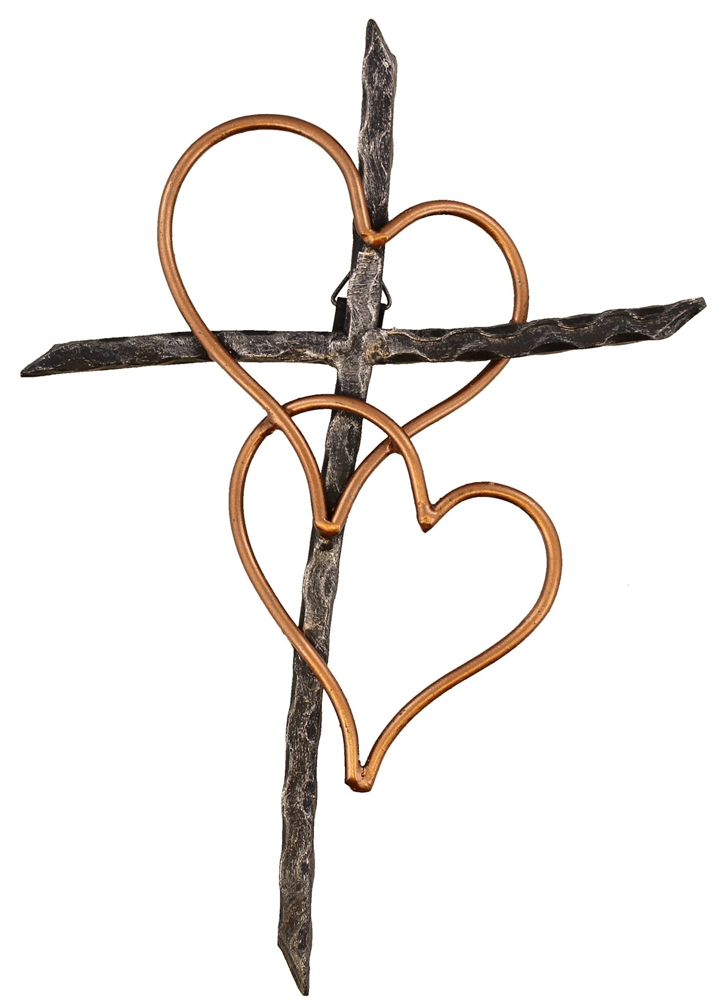 Old River Outdoors Entwined Hearts Decorative Metal Wall Cross - Joined Two Hearts, One Love Promises Kept
