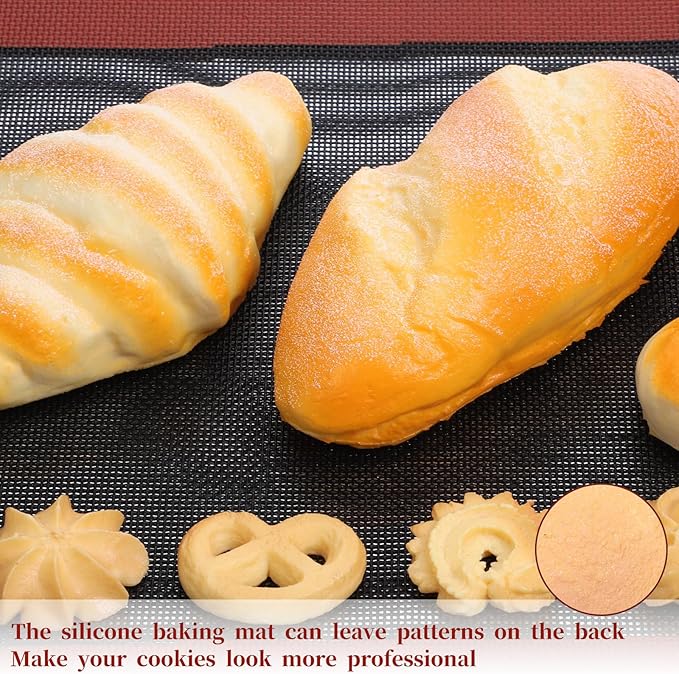 2 PCS Silicone Mat for Baking, Perforated Baking Mat Reusable Silicon Mats Oven Liners for Cookies, Bread, Pizza, Pastry Black/Red 15.7" x 11.8"