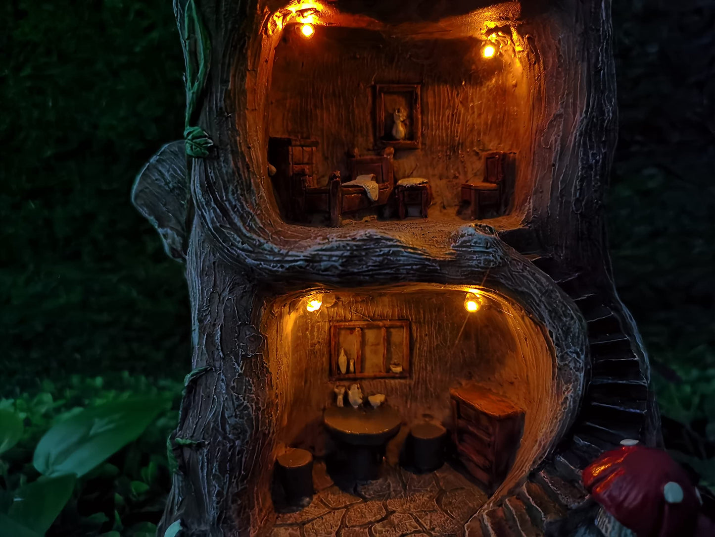 MARYTUMM Solar Light Fairy Tree House - Fun Natural Figurine Sculpture with Solar LED Lights for Indoor Outdoor Art Decorations, Patio Yard Lawn Ornaments Gift