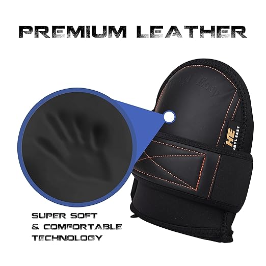 Super Soft Knee Pads for Work, Replaceable Inner Cushion Design, Leather Knee Pads for Construction, Flooring , Gardening, Cleaning, and Garage, Shorts Available rodilleras para trabajo, Black.