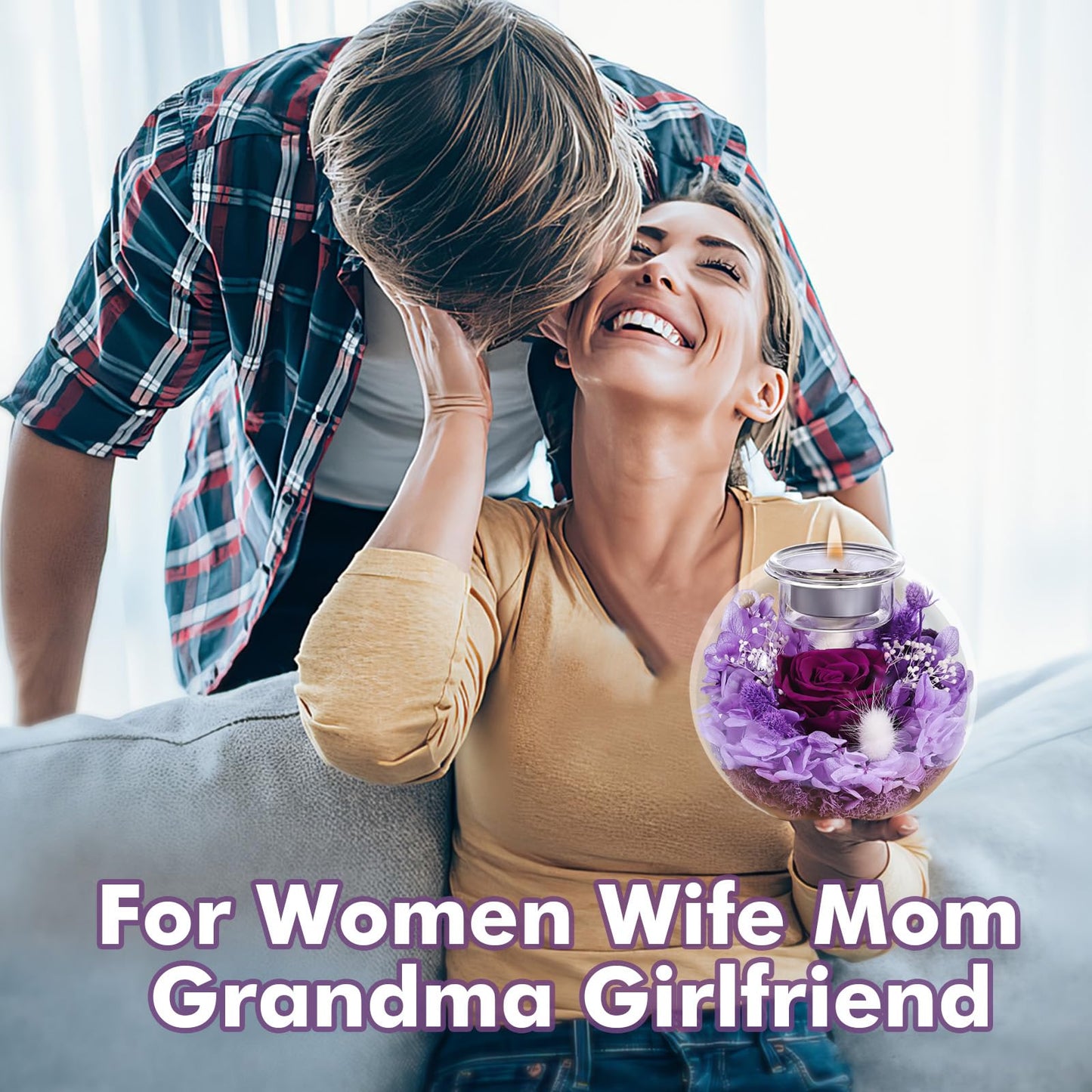 Preserved Roses - Birthday Gifts for Her, Preserved Flower in Glass Dome with Scented, Romantic Gifts for Women, Wife, Girlfriend on Birthday, Anniversary, Thanksgiving Day, Christmas Day-Purple