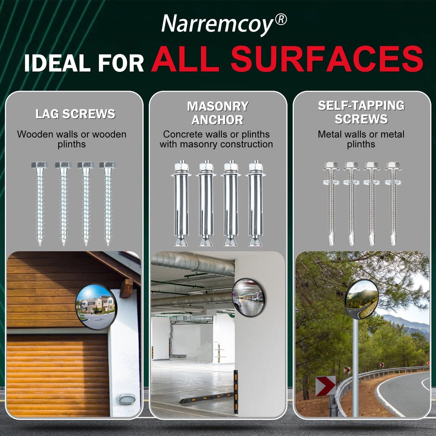 Narremcoy 12 inch Acrylic Convex Mirror, Adjustable Wide Angle View Indoor Security Mirror, Corner Security Blind Spot for Warehouse, Office, Parking Garage and Traffic Safety