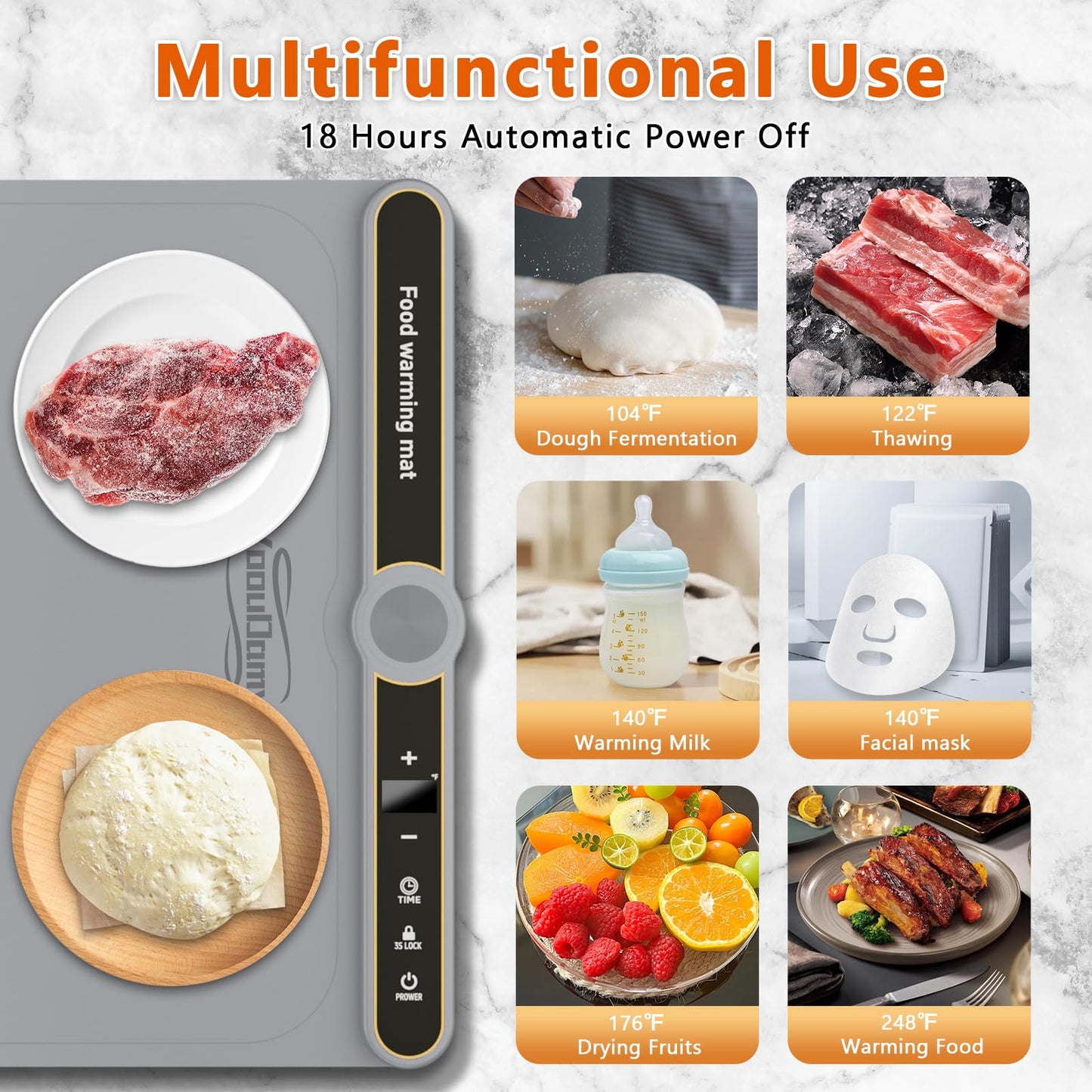 Warming Mat for Food, Food Warming Mat, Electric Warming Tray for Buffets Party, 6 Gear Timed 9 Gear Temperature Controlled 18H Auto Power Off Full Surface Rapid Heating Mat for Food, Home Daily Use