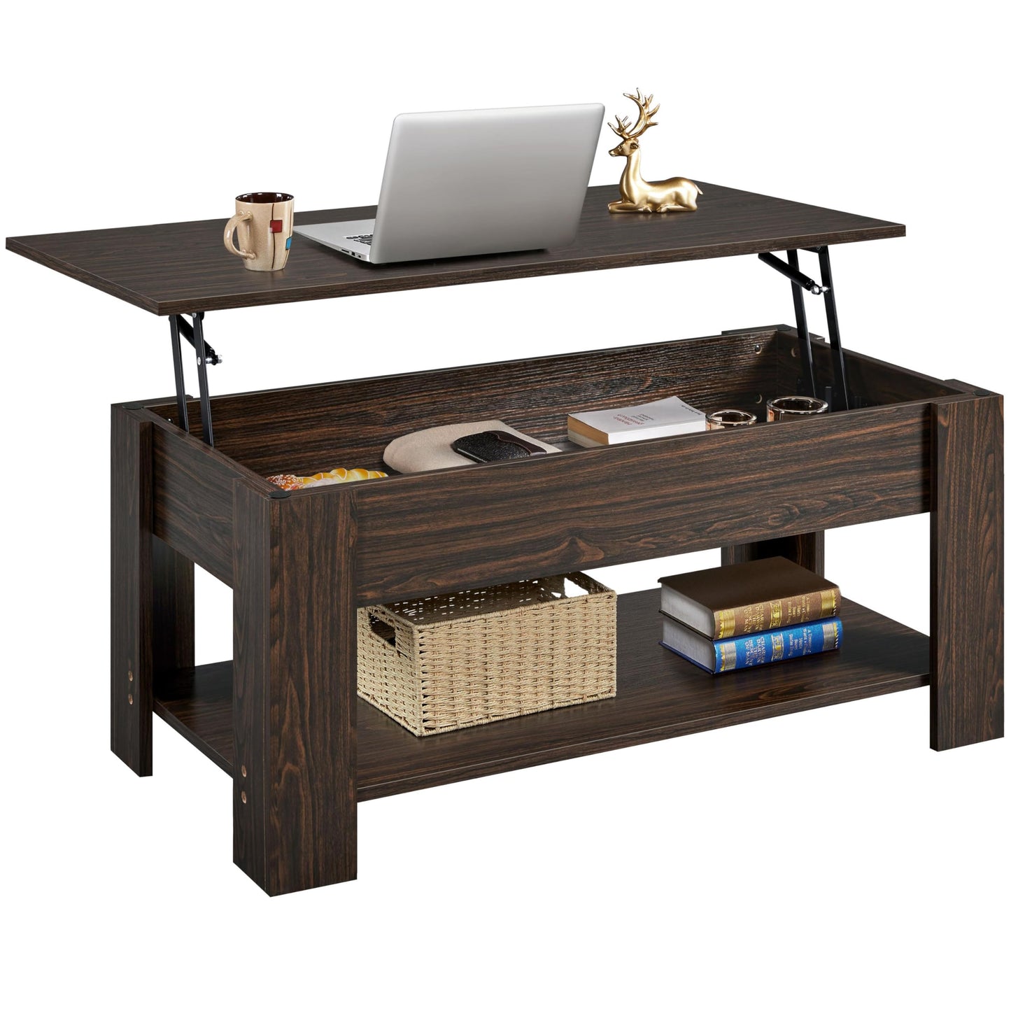 Yaheetech Lift Top Coffee Table with Hidden Compartment and Storage Shelf, Rising Tabletop Dining Table for Living Room Reception Room, 47.5in L, Espresso