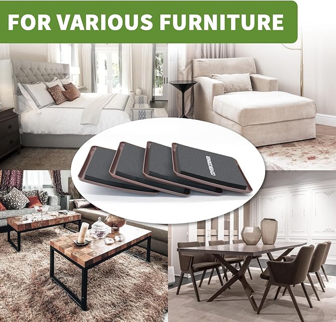 COVERCORNER Furniture Sliders for Carpet 8 PCS - 5 inch Furniture Moving Slider Chair Legs Floors Protectors Square Furniture Movers Sliders – Move Your Furniture Easy & Safely(for Carpet)-Brown