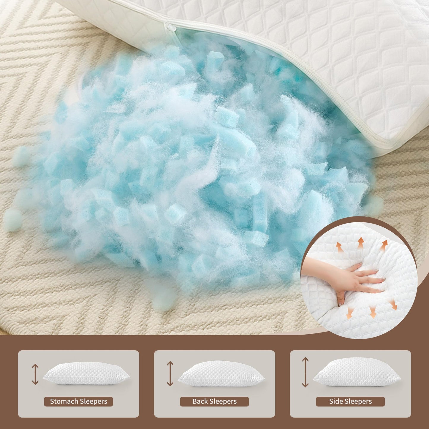 DAYLUCK Adjustable Bed Pillows Standard/Queen Size Set of 2 - Cooling Bed Pillows for Sleeping Shredded Memory Foam Pillows, Bedding for Side/Back/Stomach Sleepers (Washable Removable Cover)