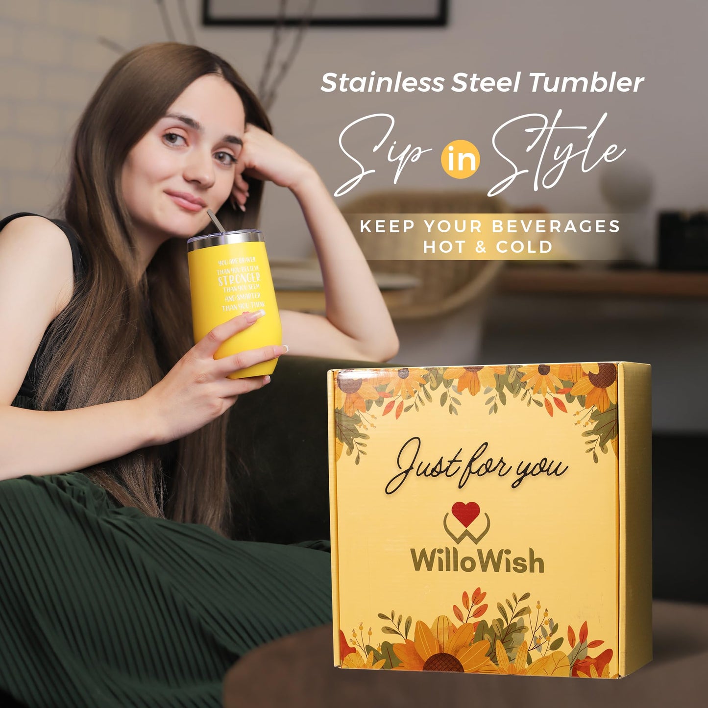 WILLOWISH Sending Sunshine Gift Box For Women - 15 PCs Sunshine Gift Baskets For Women - Get Well Soon Gifts Baskets - Spa Self Care Gift - Thinking Of You Gift Basket