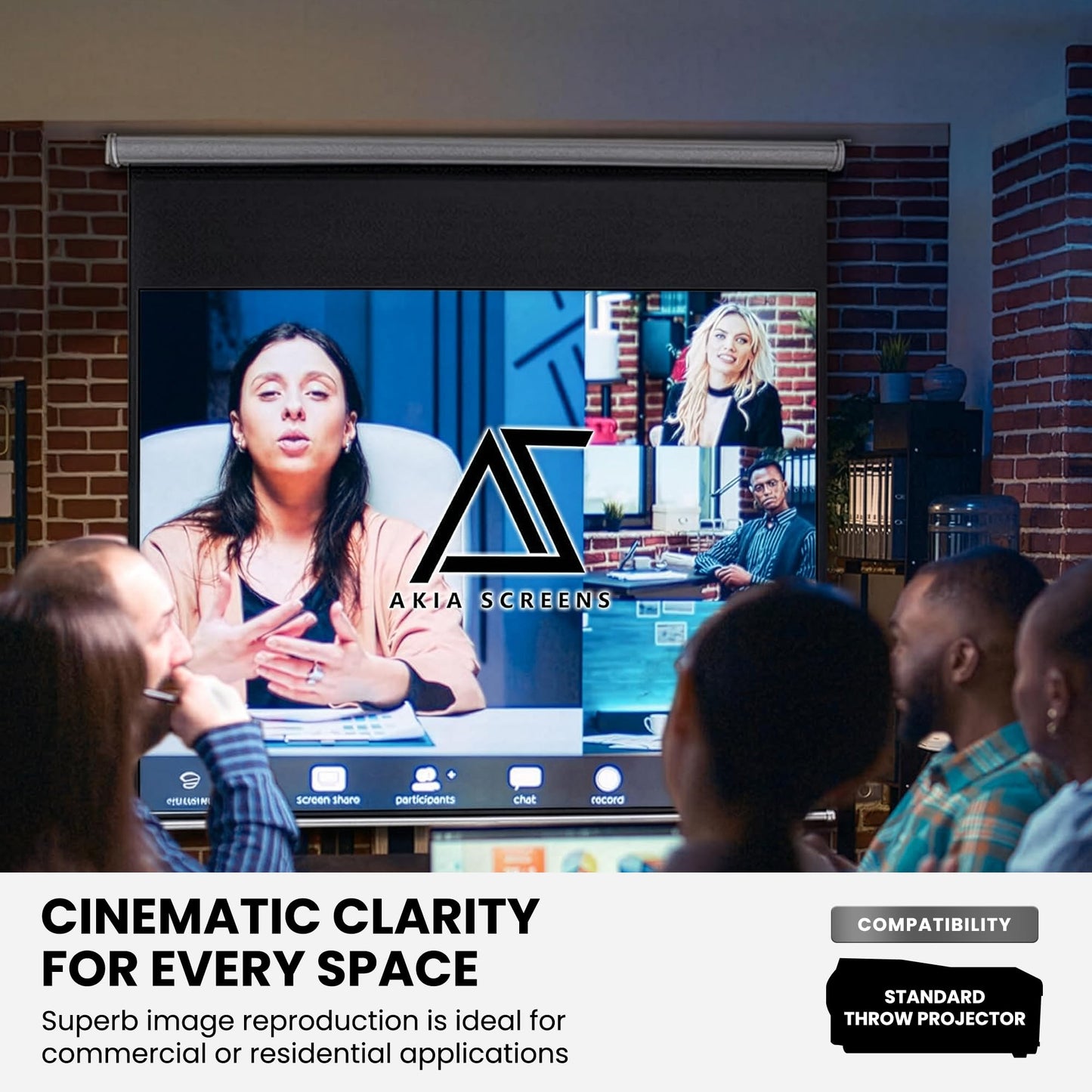 Akia Screens 110 Inch Manual Pull Down Projector Screen, 16:9 Retractable Projection Screen, 4K 8K HD Ready, Wall or Ceiling Mount, Auto-Locking Indoor Home Theater Screen, White Case (AK-M110H1)