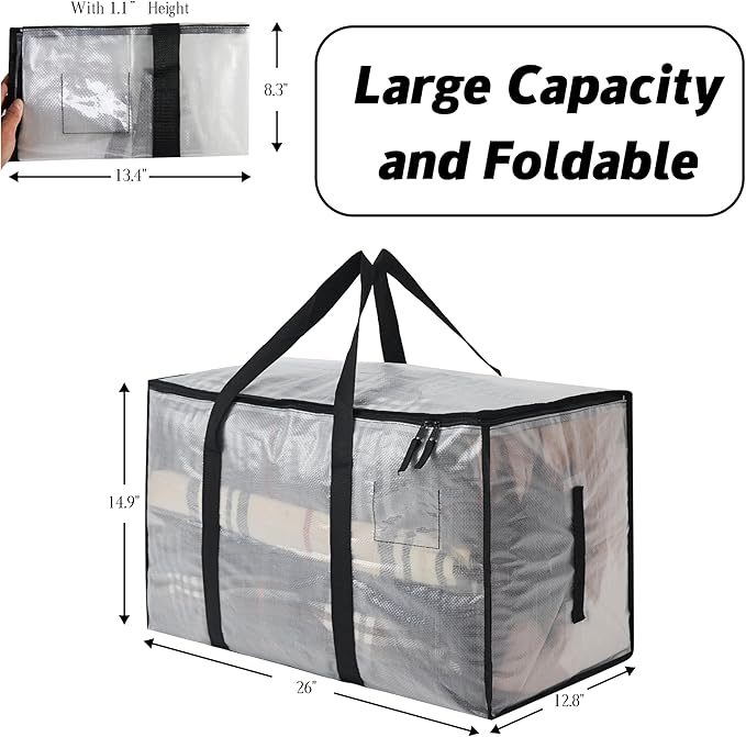 Heavy Duty 93L (24.5 Gallon) Stackable Storage Bins with Fully Openable Lids, Moving Bags Heavy Duty, Clear Plastic Totes for Moving Storage, Home Organization, Christmas Decorations. 6 pack