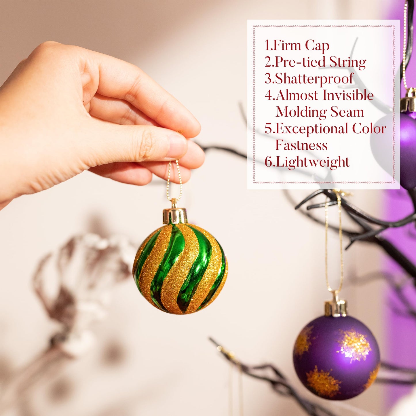 Valery Madelyn 28Pcs Halloween Heart Shaped Ornaments Gift Pack, Mardi Gras Craft Painted Tree Heart Decorations, Purple Green Gold Christmas Baubles Hanging Holiday Party Decor