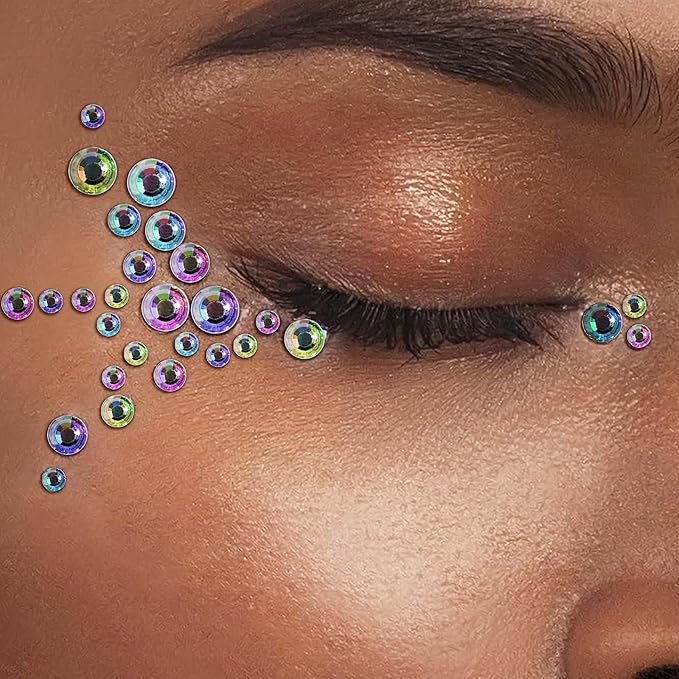 975Pcs Face Gems Hair Gems, Self-Adhesive Face Jewels Eye Jewels Rhinestones 3/4/5/6 mm DIY Face Gems Stick on, Hair Body Rhinestones Gems Crystals Pearls for Face Makeup, Crafts (gem_whiteab)