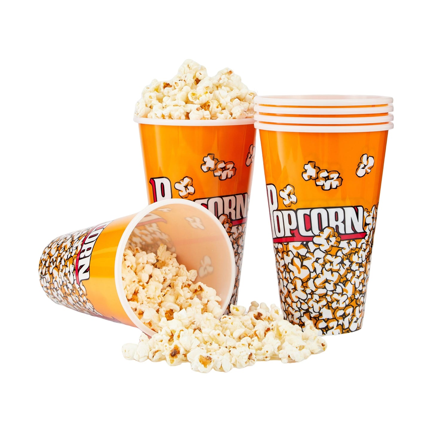 RAYMEA Plastic Popcorn Containers Retro Style Small Reusable Popcorn Buckets for Movie Night-6 Pack