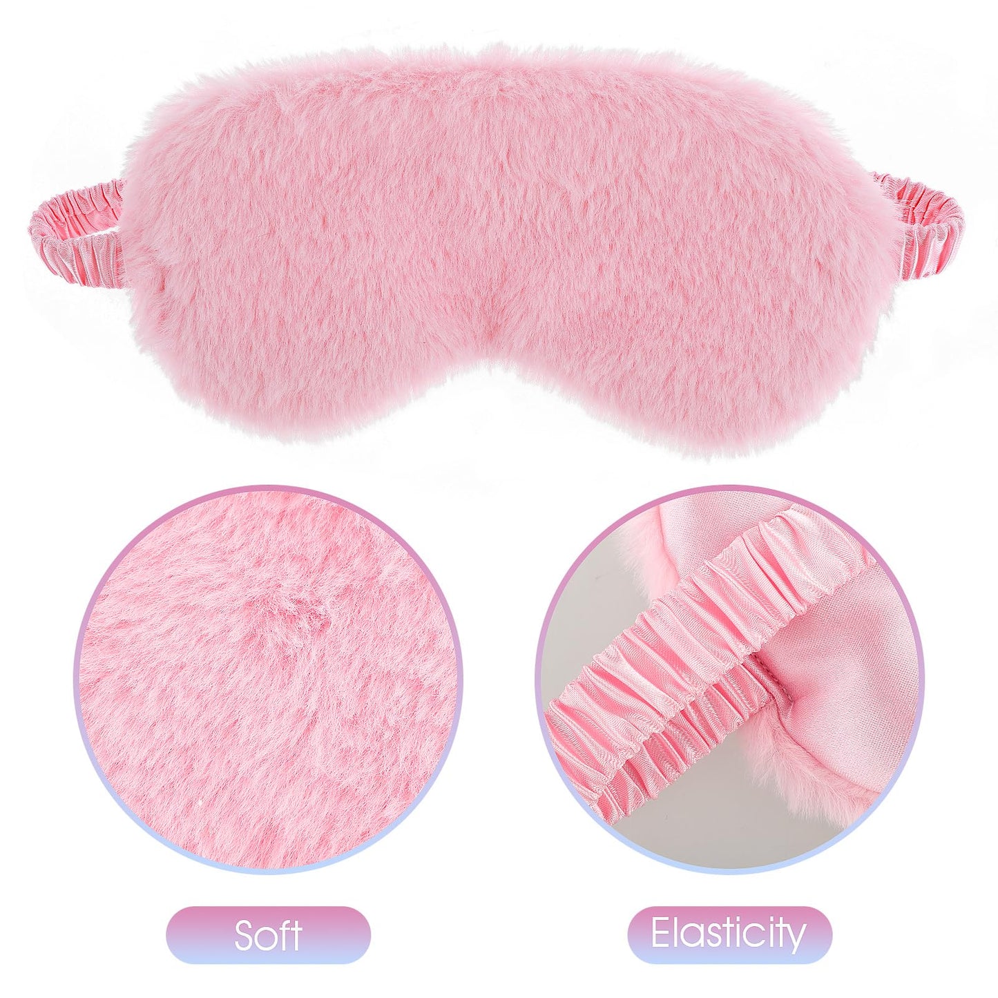 2 Pcs Plush Fluffy Eye Mask Soft Sleeping Blindfold Eye Cover Comfortable Furry Faux Fur Sleeping Mask Satin Nap Night Eyeshade Cover for Women Men Gift (White, Pink)
