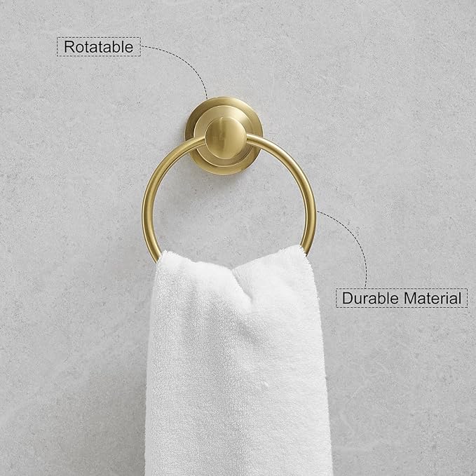 Hoimpro Brushed Gold 2-Piece Bathroom Bath Set, Wall Mounted Bathroom Hardware Fixture (Towel Ring Holder, Toilet Paper Towel Holder), Bathroom Accessories, Stainless Steel and Zinc Alloy