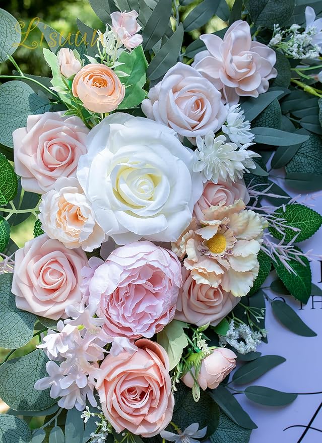 Wedding Arch Flowers, Artificial Floral Decor for Wedding Ceremony & Reception, Standard Size Large Flower Swag Set for Backdrop & Welcome Sign, Pack of 2 (Flesh Pink)
