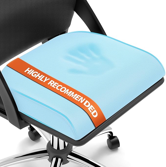 TranquilRelax Large Seat Cushion, Memory Foam Cushion for Long Sitting Hours on Office Chair, Home & Car, Non-Slip Chair Pad for Relieving Back & Sciatica & Hip & Coccyx Pain (Light Blue)