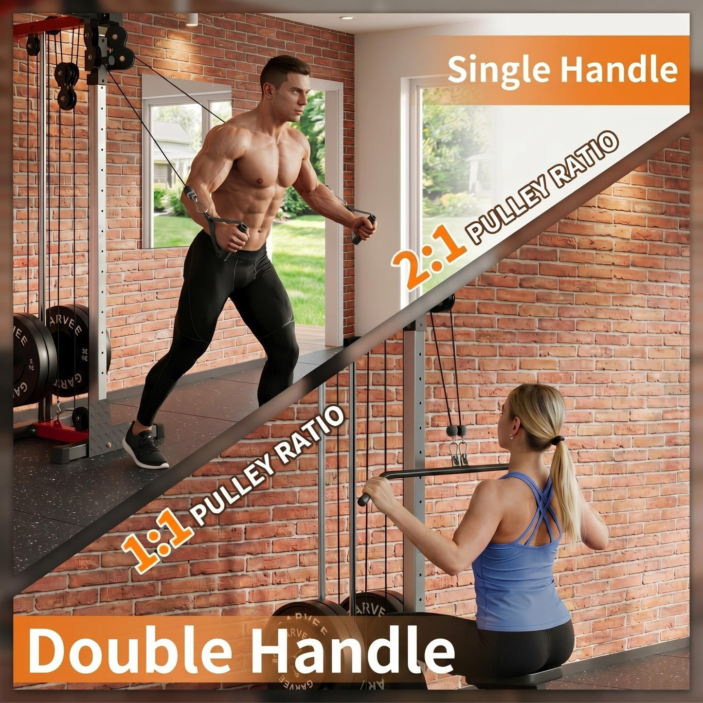 Garvee Wall Mount Cable Machine, Dual Pulley Cable Crossover System with 19 Adjustable Positions & 400LBS Capacity - All-in-1 Home Gym Equipment with Accessories for Strength Training