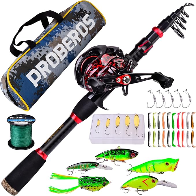 Fishing Rod and Reel Combo, 6.9ft Carbon Fiber Telescopic Fishing Pole with Spinning/Baitcasting Reel Combos, Sea Saltwate...