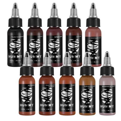 Mummy 10pcs Flesh Tone Tattoo Ink Set, 1 oz (30ml) Tattoo Pigment Kit for Professinoal Tattoo Artists