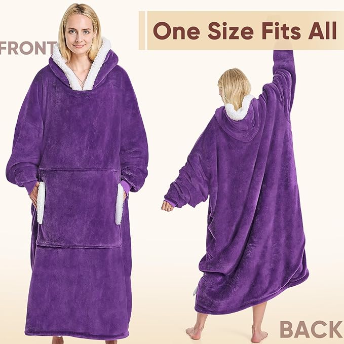 yescool Wearable Blanket Hoodie, Flannel Sherpa Fleece Blanket Sweatshirt for Adults Women Men,One Size Fits All