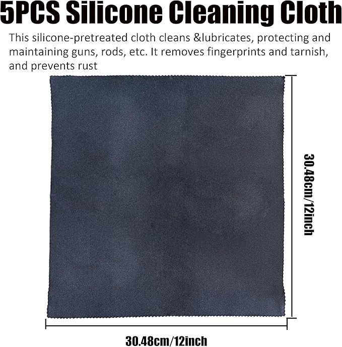 Silicone Gun Cleaning Cloth Set, 12 x 12 inch, 5-Pack, Gray, Lint-Free for Firearms and Tools