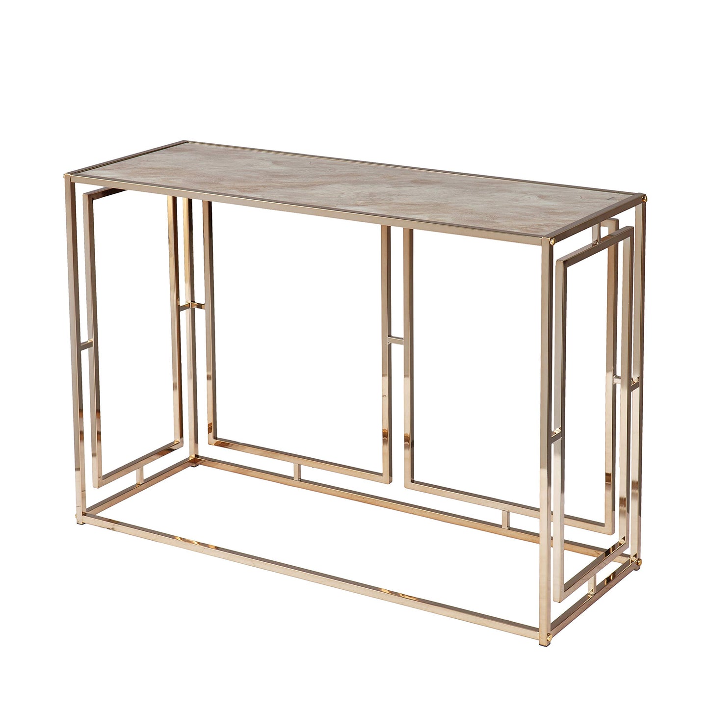 SEI Furniture - Simondley Faux Marble Console Table - Transitional Design, Champagne Metal and Glass - Ideal for Entryway, Living Room (CK1125003)