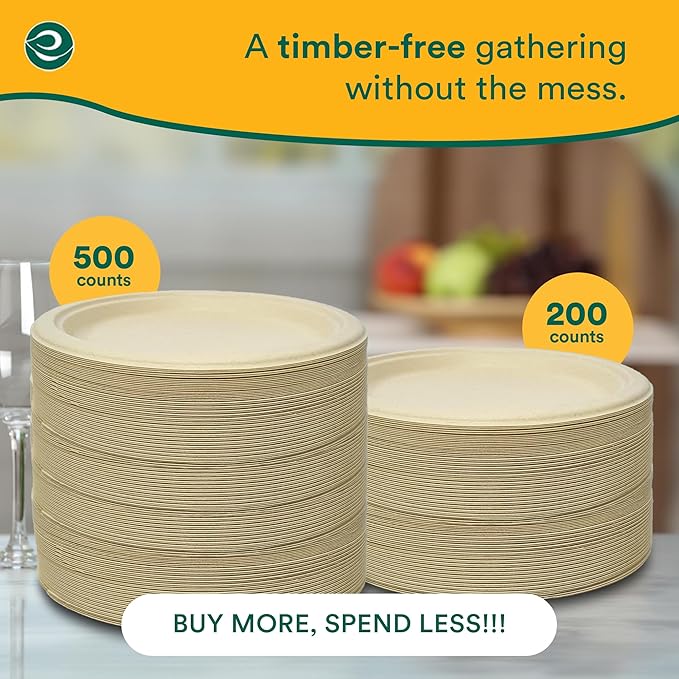 ECO SOUL Compostable 9 Inch(1000-Pack) Biodegradable Heavy-Duty Disposable Eco-Friendly Paper Plates for Christmas Dinner & Parties, Wedding, Event