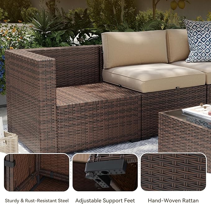 Aoxun Patio Furniture Sets, 7-Piece Outdoor Patio Furniture with Thick Cushions, Wicker Outdoor Conversation Set Sectional Sofa for Backyard, Poolside, Garden
