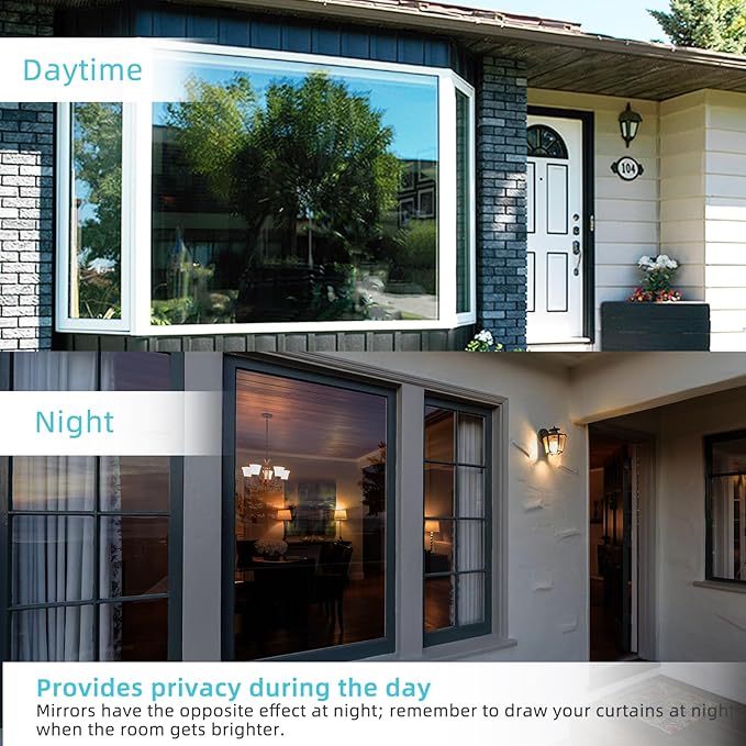 Filmgoo Window Privacy Film One Way Daytime Mirror Tint Treatments UV Heat Control Vinyl Stickers Sun Block Glass Paper Door Covering Reflective (Light Blue Silver, 17.5 Inch x 15.7 Feet)