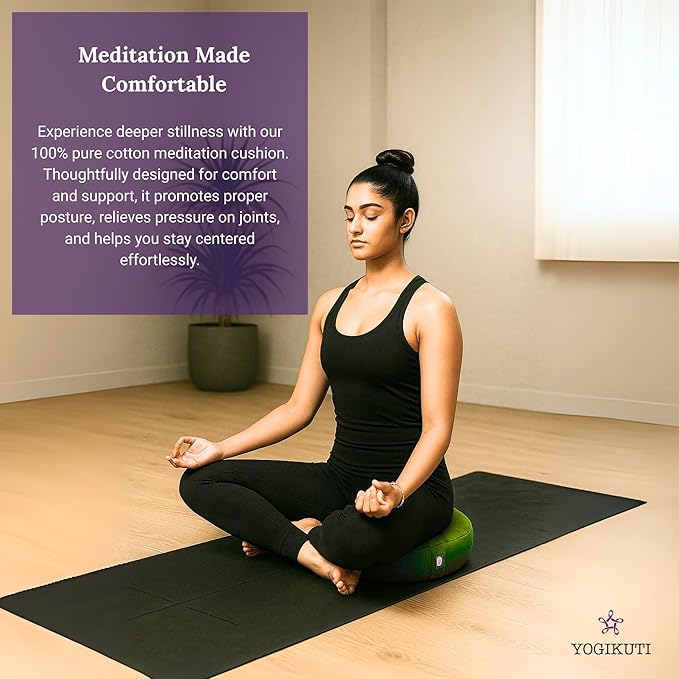 Yogikuti Meditation Cushion – 100% Pure Cotton Zafu for Comfortable Meditation & Yoga – Floor Sitting Pillow for Mindfulness & Support