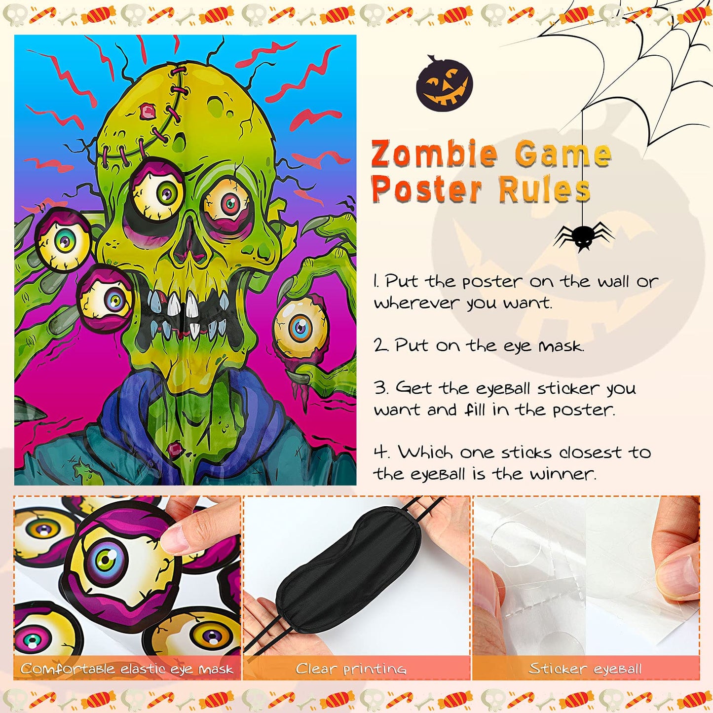 Sumind Pin The Eyeball Zombie Halloween Party Game - Inflatable Spiders, Witch's Hat Toss, Ring Toss Throw Set for Adult Indoor/Outdoor Parties