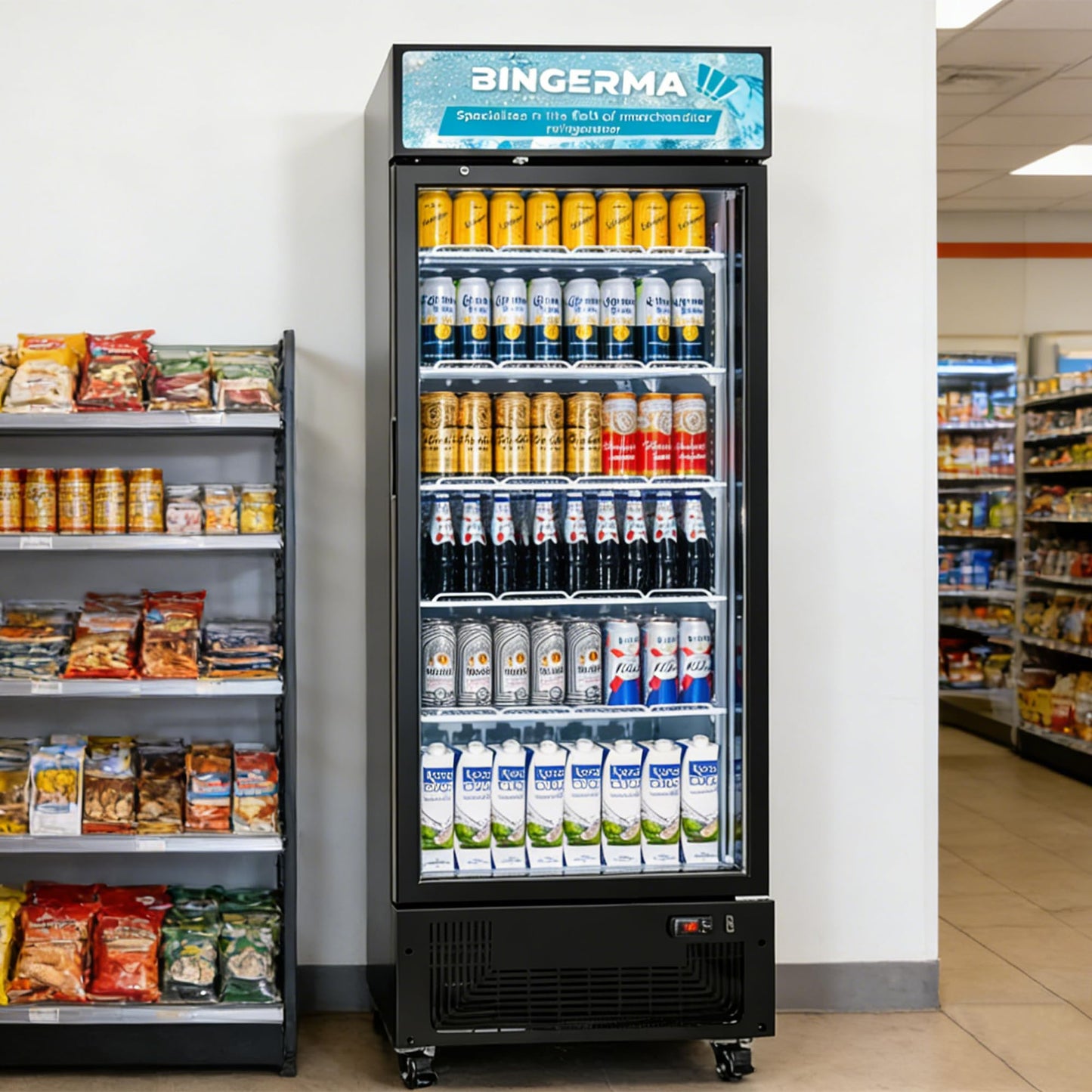 BINGERMA Commercial Beverage Refrigerator 15 Cu.ft. with Glass Door Display Merchandiser Fridge ETL Drink Cooler for Bars, Restaurants, Convenience Stores, Supermarkets and Offices