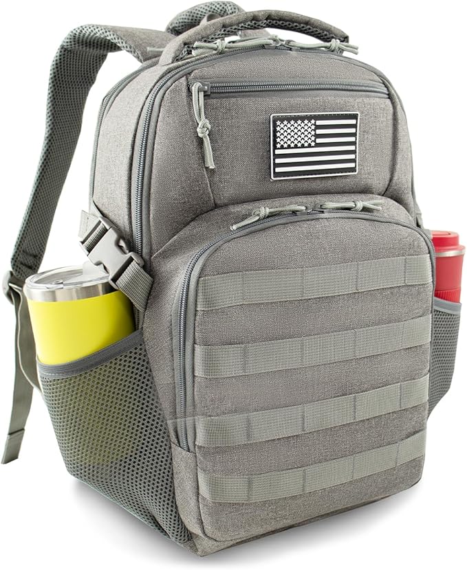 Ogguno 15'' Travel Laptop Backpack for Men, 25L Tactical College Backpacks with Water Pouches Both Sides, Portable Backpac...