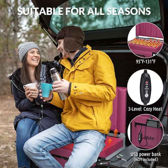 Thallike Heated Stadium Seats for Bleachers － 3-Level Heating Foldable Chair with Back Support, Large Storage Pockets & Cup Holder for Sports Games and Camping