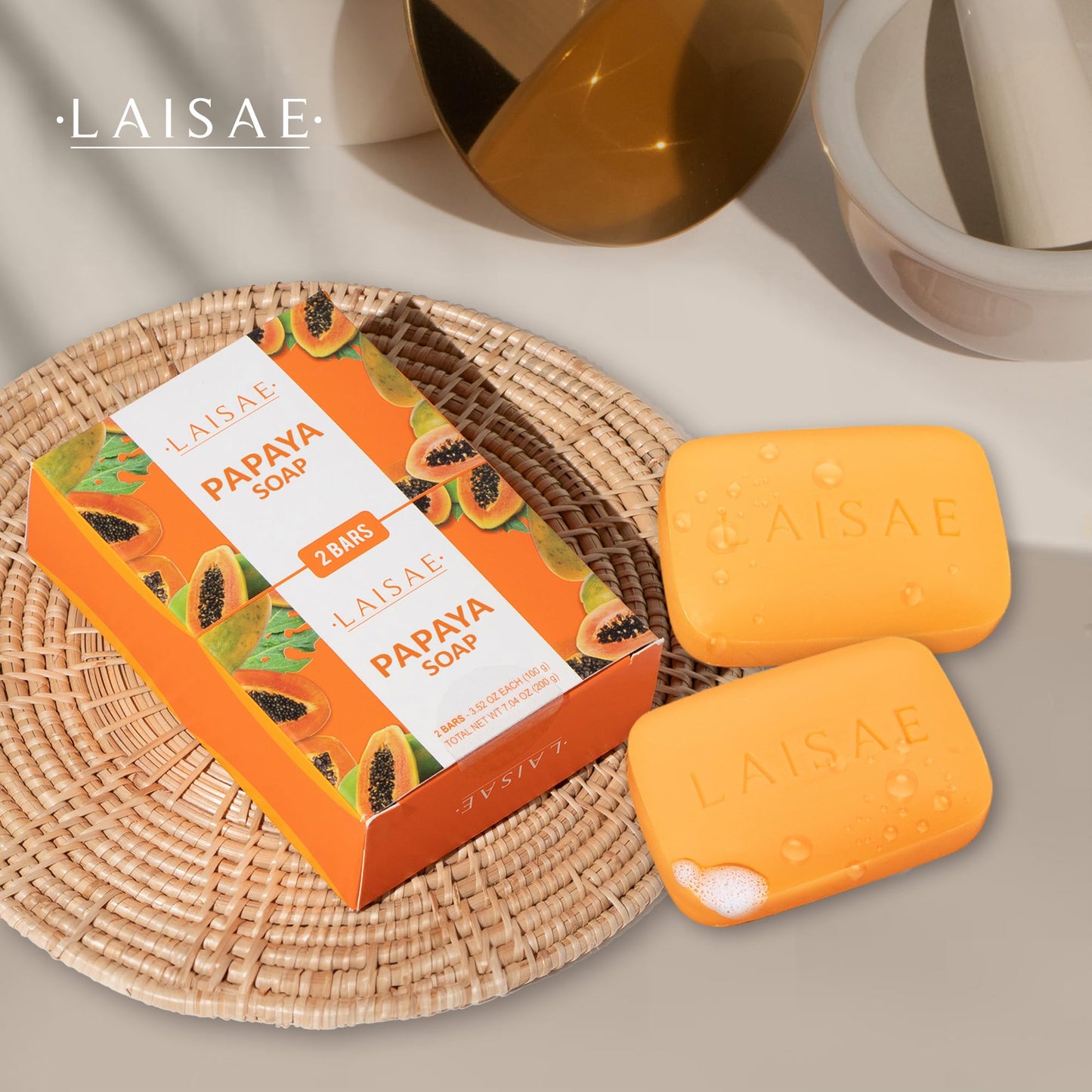 LAISAE Papaya Exfoliating Soap, Hydrating Face Moisturizer with Niacinamide, Shea Butter and Aloe Vera, Even Skin Tone Body Clea