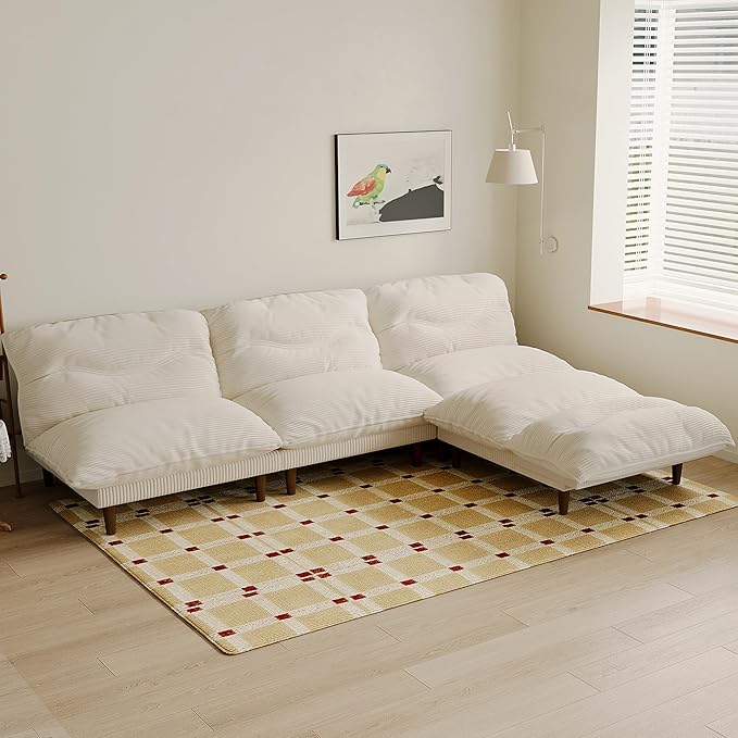 DreamDashio Futon Sofa Bed, 4 in 1 Multi-Functional Futon Couch with Adjustable Backrest, Convertible Sleeper Sofa Bed and Recliner Lounge, Loveseat for Living Room, Apartment, Office, 2 Sets, Beige