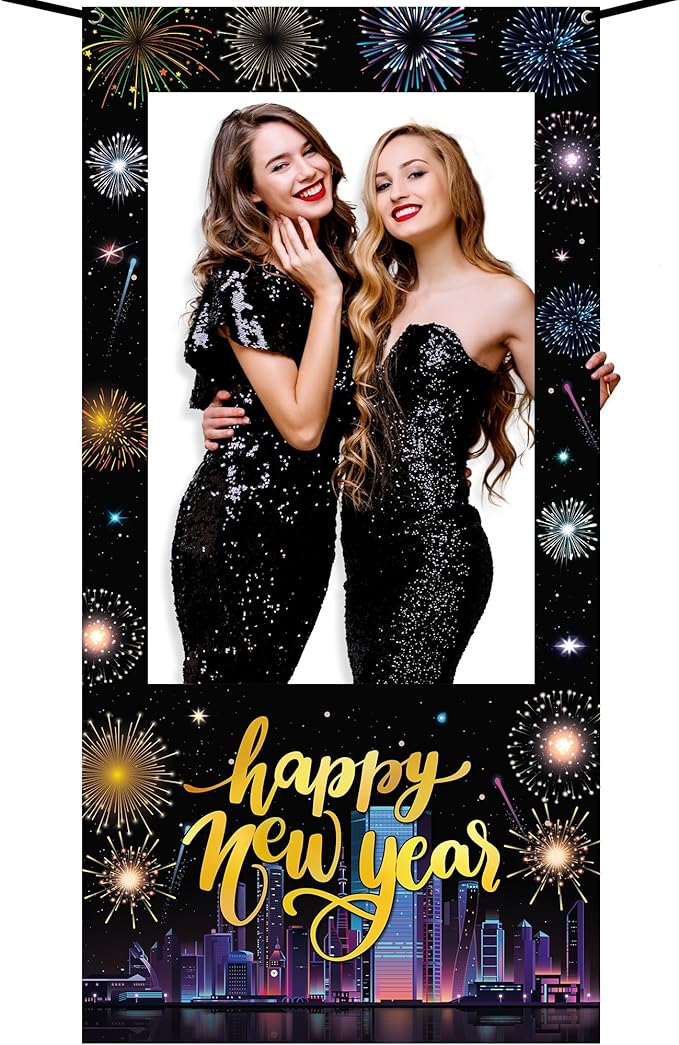 KatchOn, New Year Photo Booth Frame Banner - Large, 72x36 Inch | Happy New Year Photo Booth Frame, New Years Eve Party Sup...